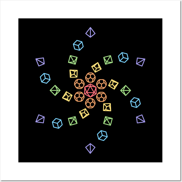 Spiral Rainbow Polyhedral Dice Wall Art by OfficialTeeDreams